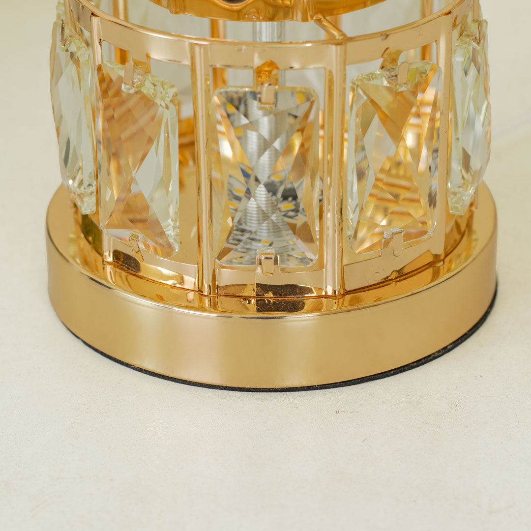 TL386-Golden Metal Table Lamp with Crystal Design and Floral Fabric Shade (6)