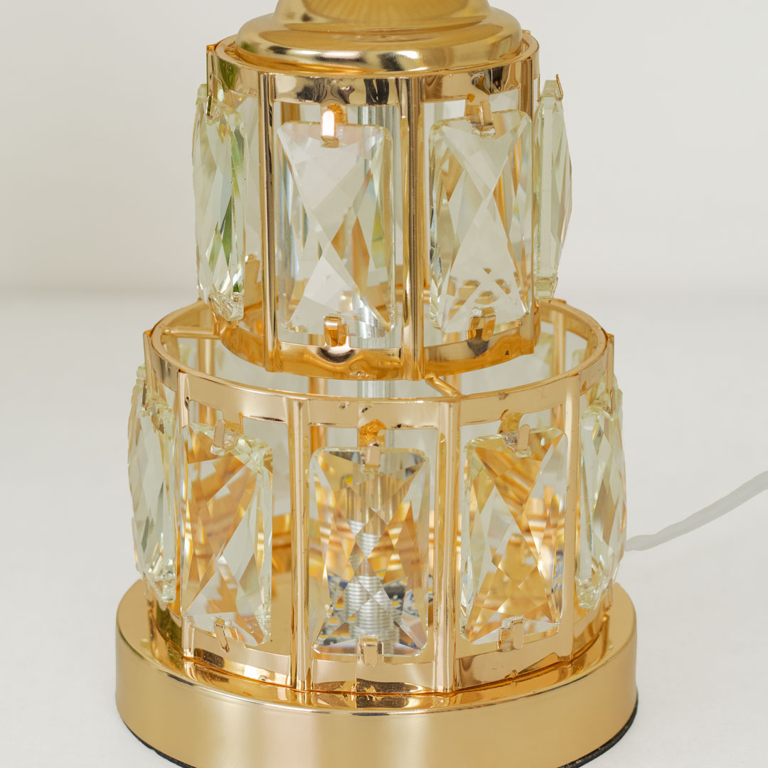 TL386-Golden Metal Table Lamp with Crystal Design and Floral Fabric Shade (7)