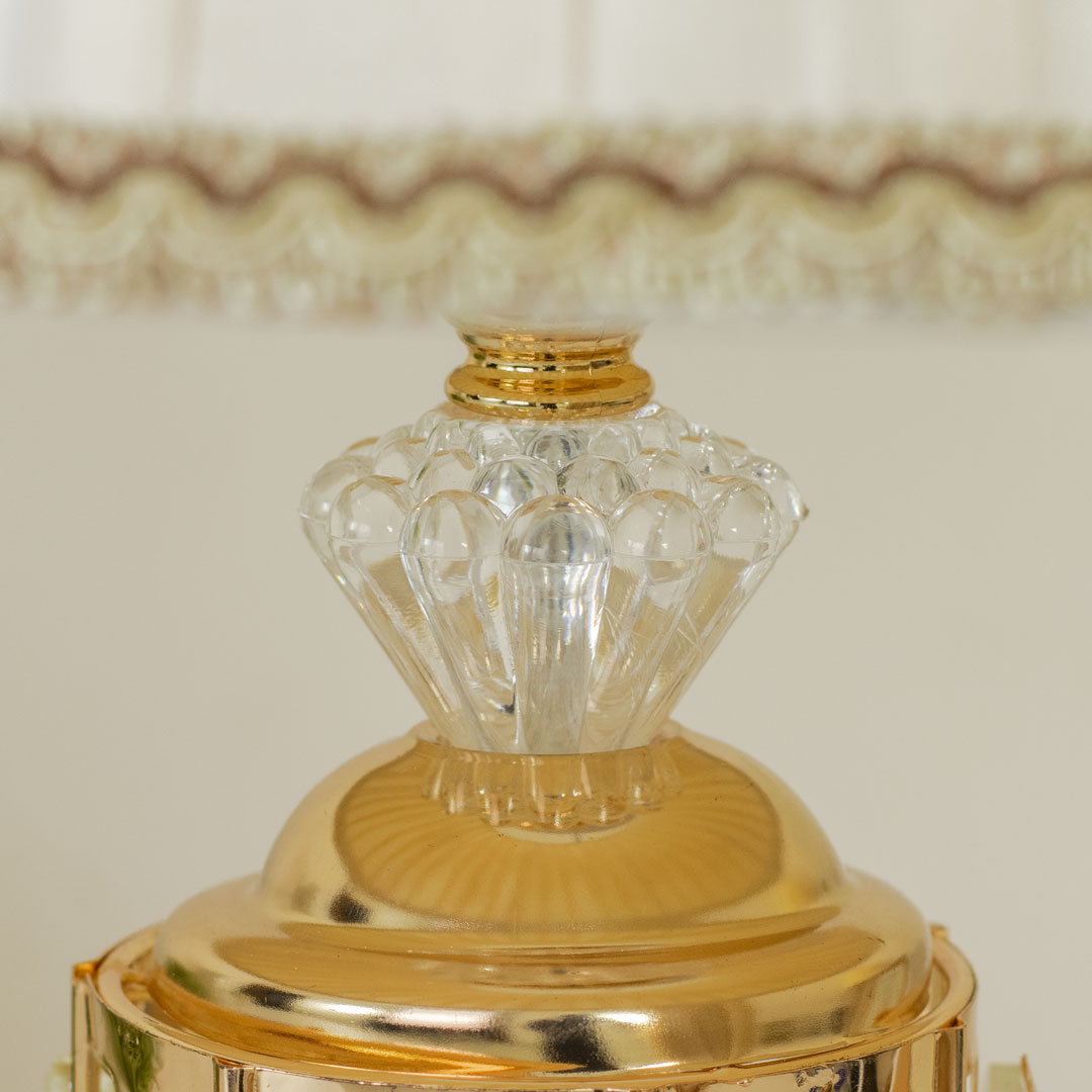 TL386-Golden Metal Table Lamp with Crystal Design and Floral Fabric Shade (8)
