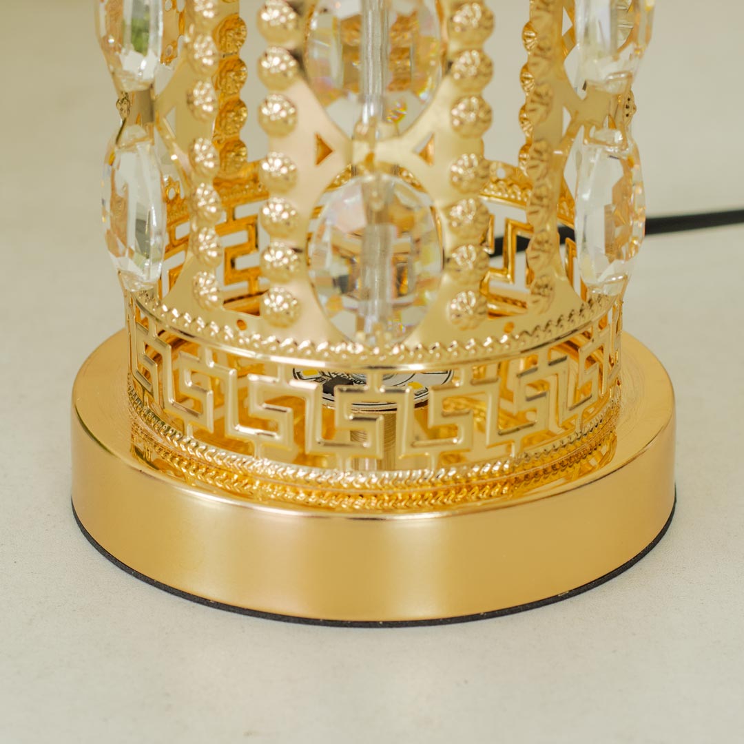 TL387-Golden Metal Table Lamp with Crystal Design Floral Pattern Plastic Shade (6)