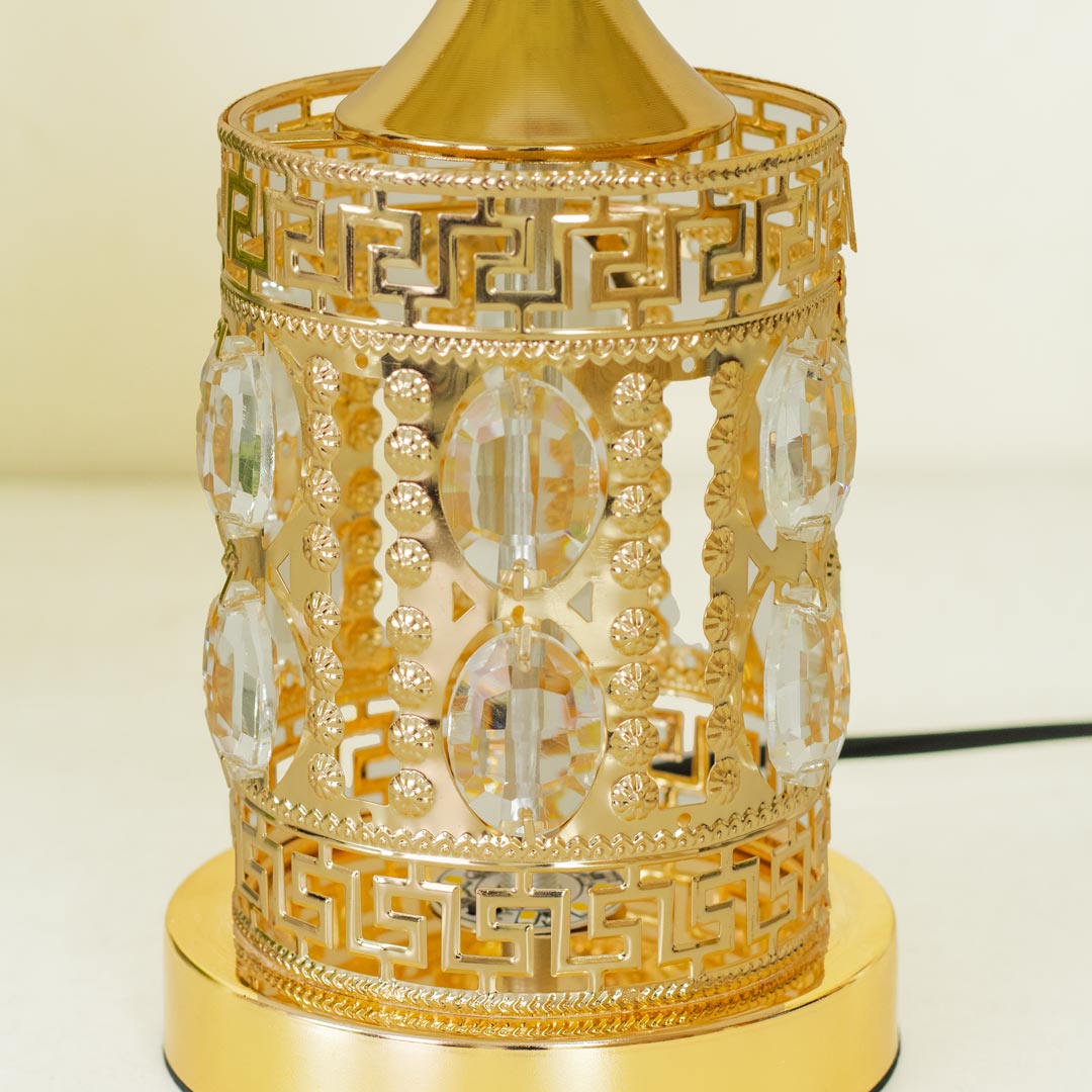 TL387-Golden Metal Table Lamp with Crystal Design Floral Pattern Plastic Shade (7)