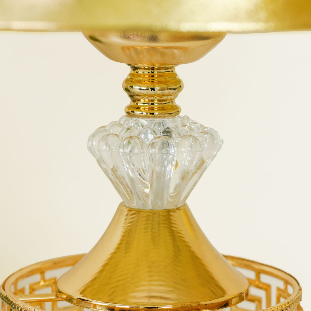 TL387-Golden Metal Table Lamp with Crystal Design Floral Pattern Plastic Shade (8)