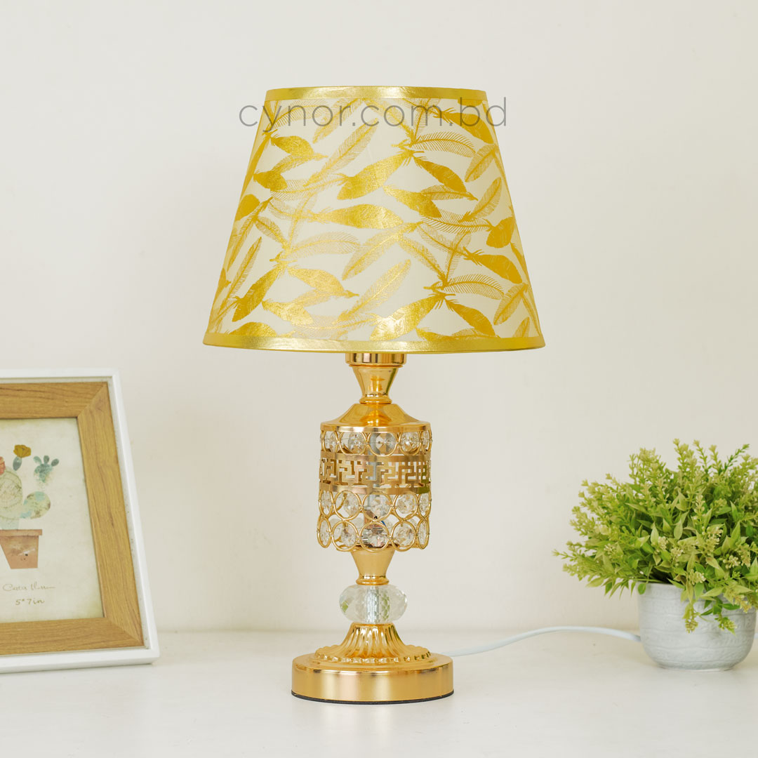 TL388-Golden Metal Table Lamp with Crystal Design and Leaf Pattern Shade (3)
