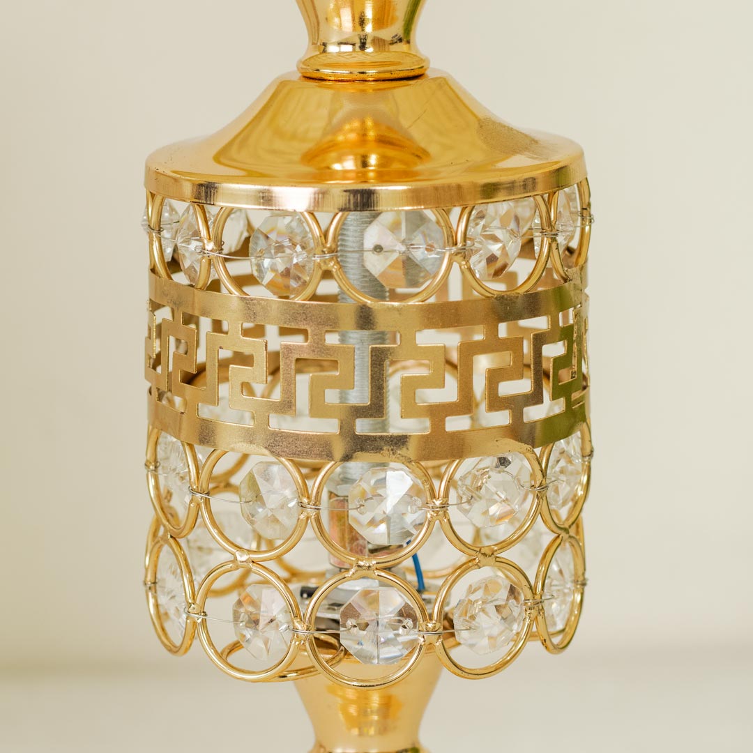 TL388-Golden Metal Table Lamp with Crystal Design and Leaf Pattern Shade (7)