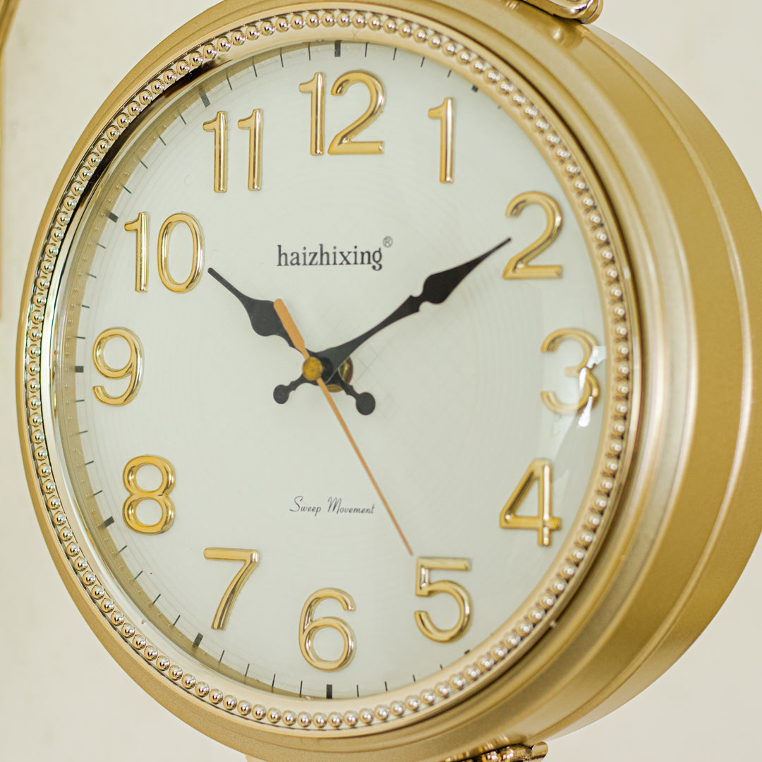 WC634-Golden-Double Sided Station Wall Clock Fiber Body Golden Color Floral Design (3)