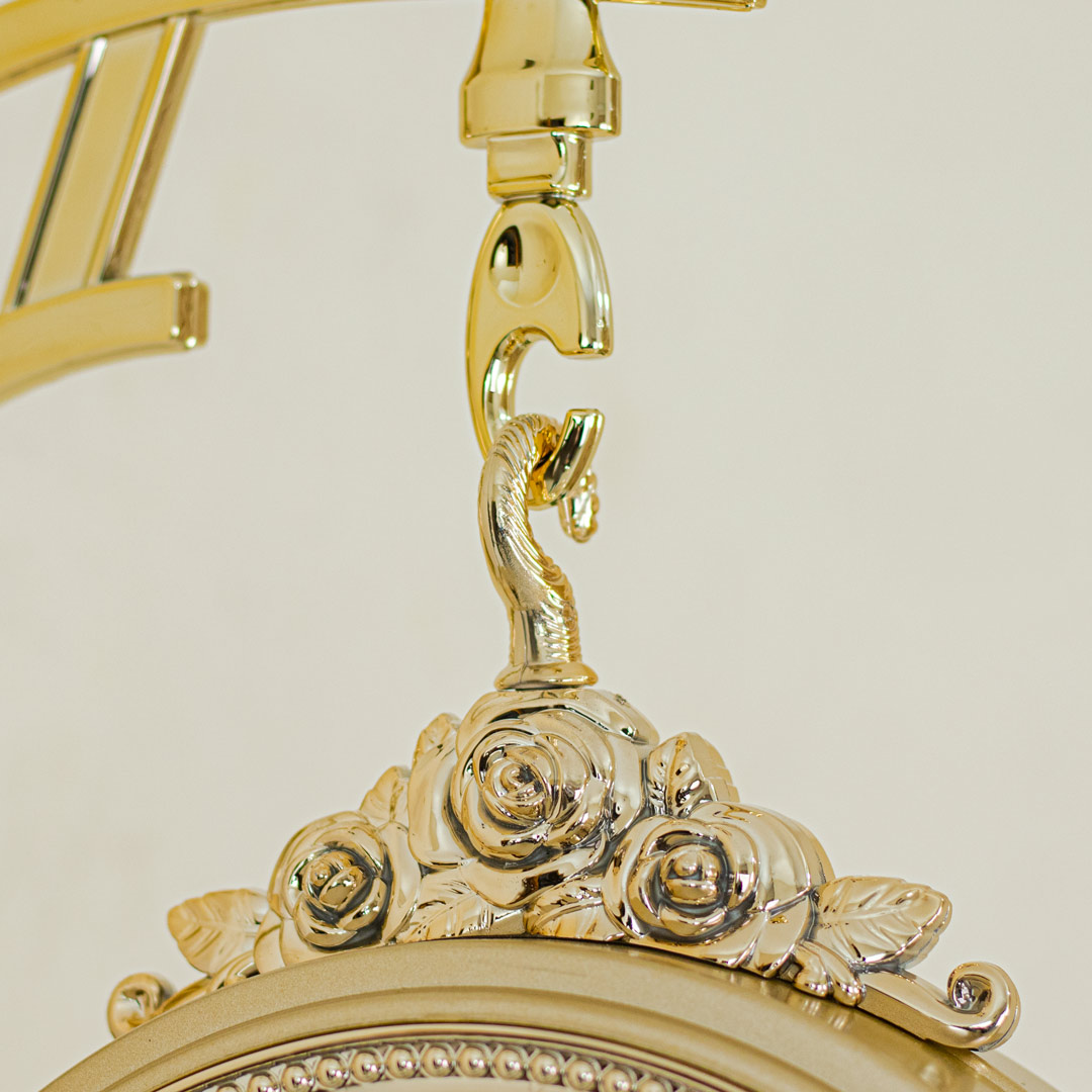 WC634-Golden-Double Sided Station Wall Clock Fiber Body Golden Color Floral Design (6)