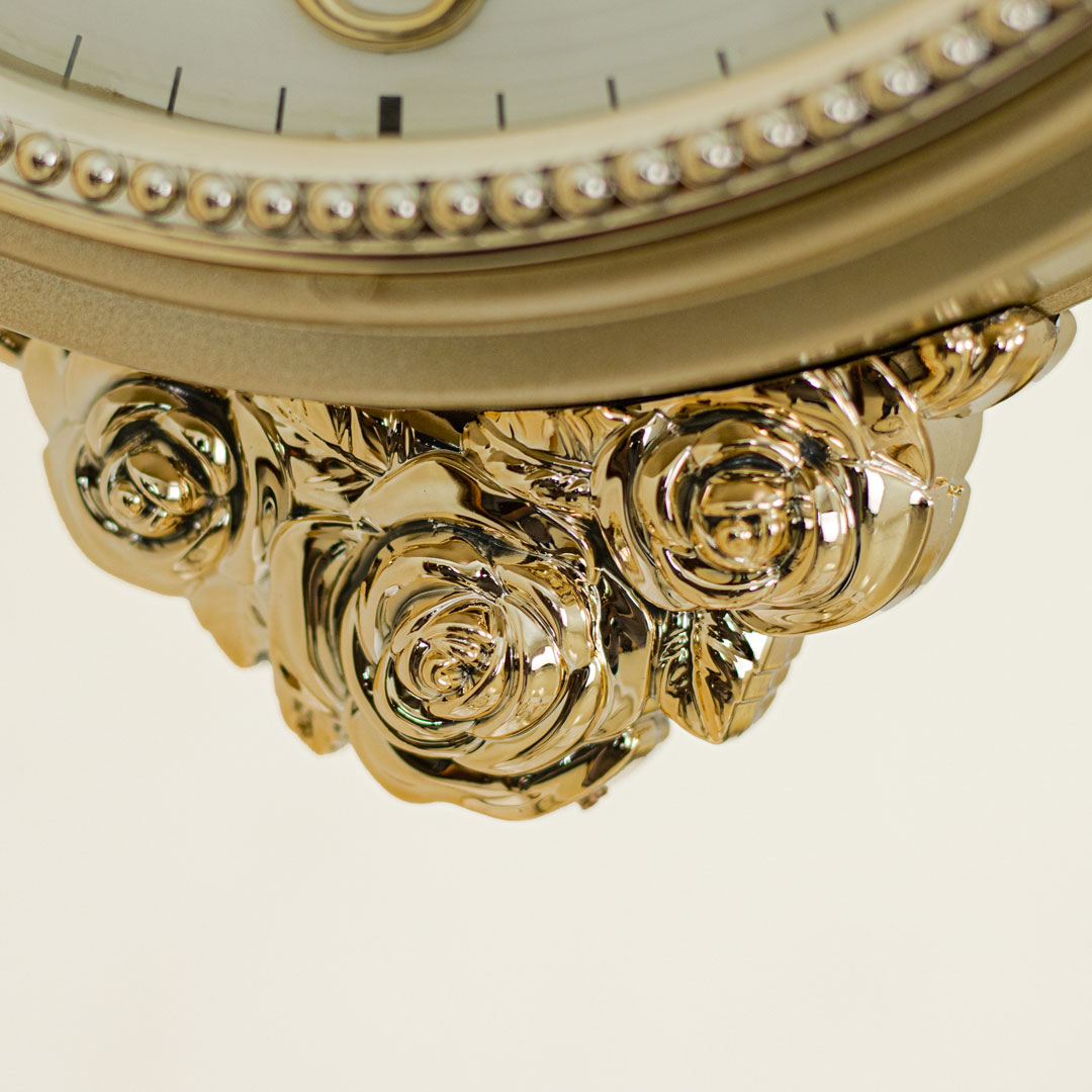 WC634-Golden-Double Sided Station Wall Clock Fiber Body Golden Color Floral Design (7)