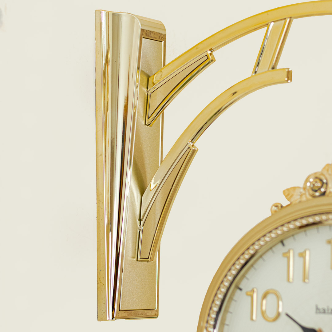 WC634-Golden-Double Sided Station Wall Clock Fiber Body Golden Color Floral Design (9)
