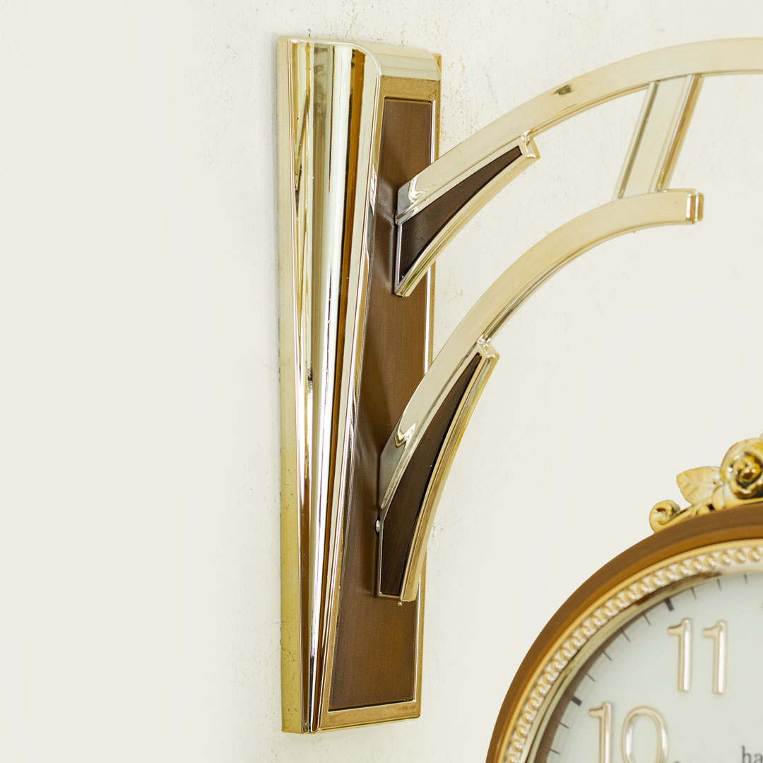 WC634-Wood-Double Sided Station Wall Clock Fiber Body Wood Color with Golden Design (11)