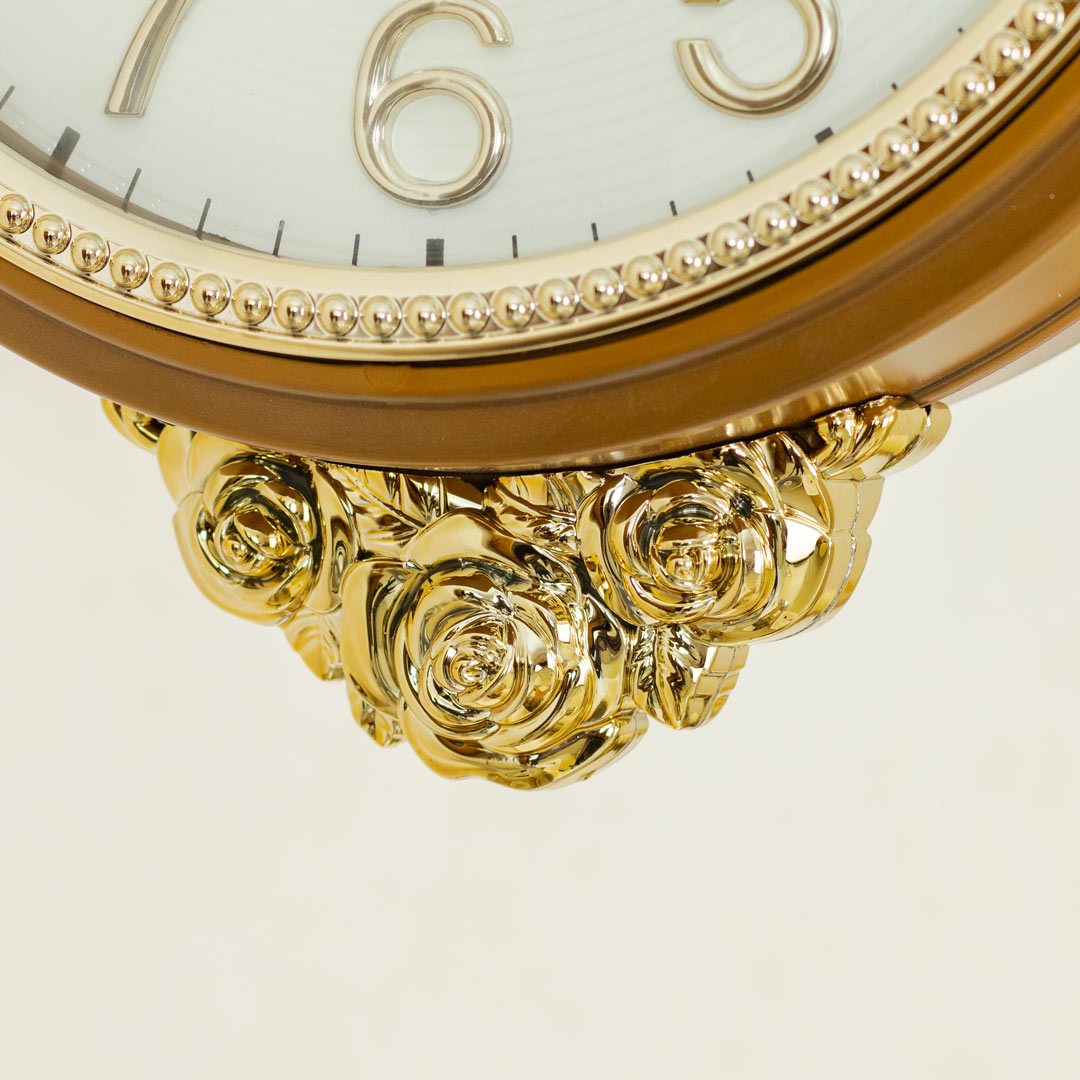 WC634-Wood-Double Sided Station Wall Clock Fiber Body Wood Color with Golden Design (8)