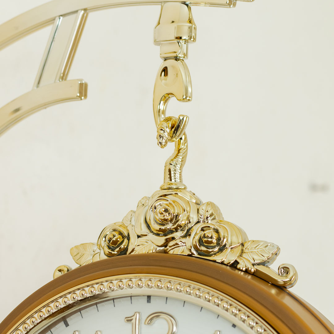 WC634-Wood-Double Sided Station Wall Clock Fiber Body Wood Color with Golden Design (9)