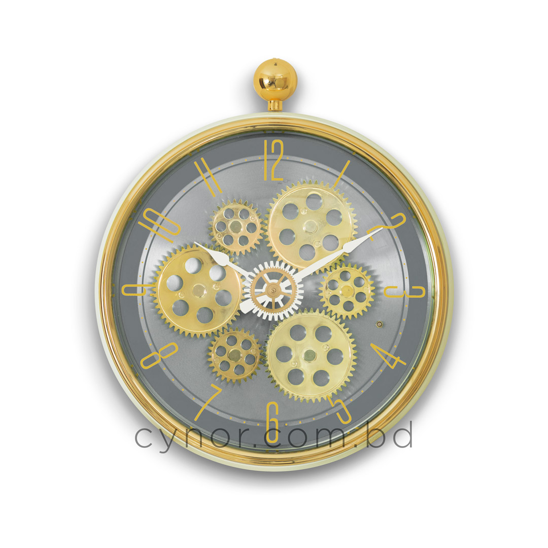 WC676-Ash-2-Golden Ash Moving Mechanical Gear Design Quartz Wall Clock Made with Fiber and Glass (6)