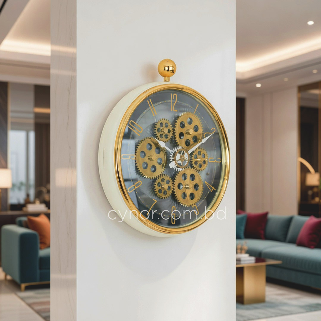 WC676-Ash-2-Golden Ash Moving Mechanical Gear Design Quartz Wall Clock Made with Fiber and Glass (8)