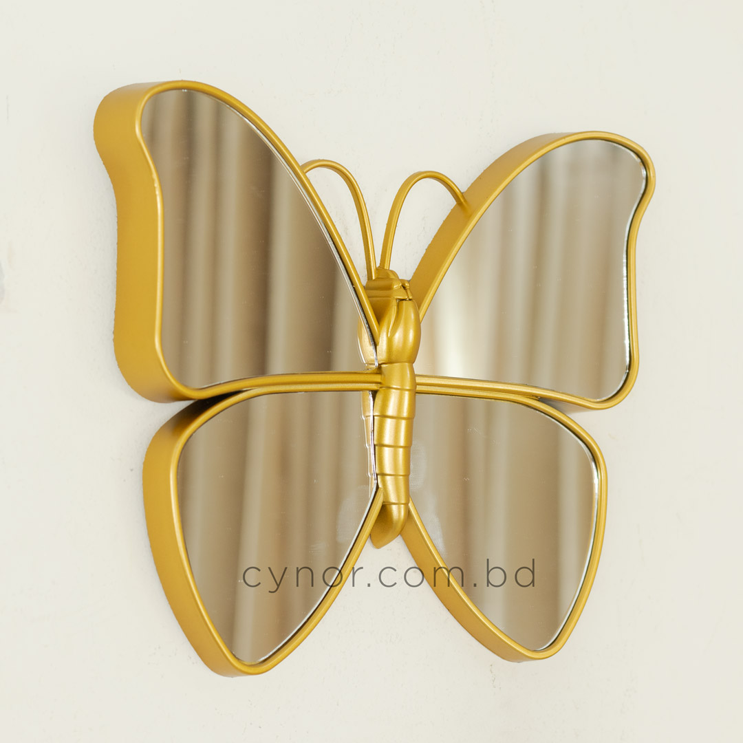 WR701- 3 Piece Butterfly Mirror Set Golden Fiber Wall Art Decor (6)