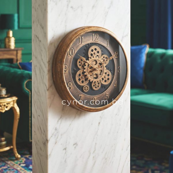 Antique Style Mechanical Gear Wall Clock with Fiber Body Glass Dial Design