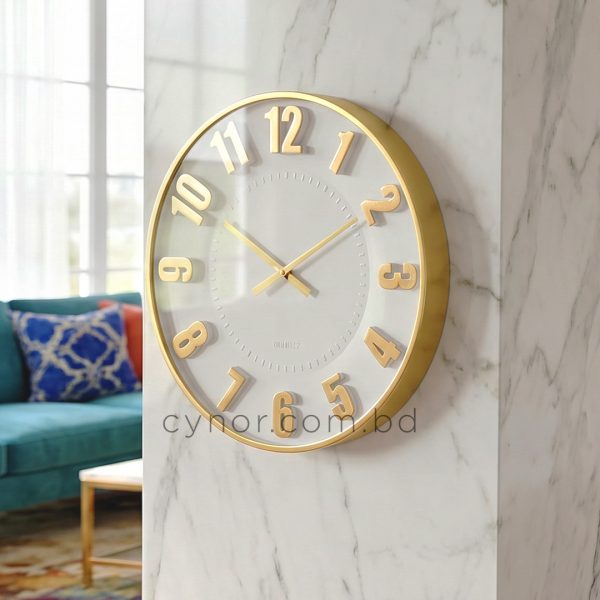 Fiber and Glass Body Golden Color White Dial Wall Clock