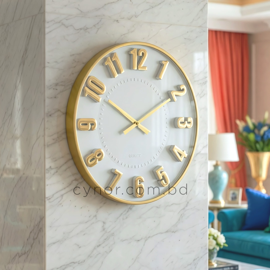 WC691-Large-Golden Wall Clock with White Dial Fiber and Glass Design (2)