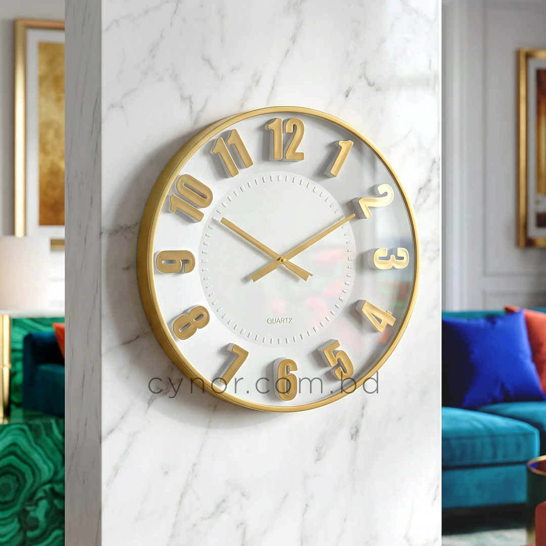 WC691-Large-Golden Wall Clock with White Dial Fiber and Glass Design (3)