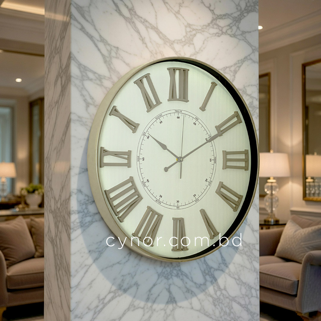 WC714-5-Antique Style Wall Clock with Glass Dial and Cream Color Fiber Body Design (2)