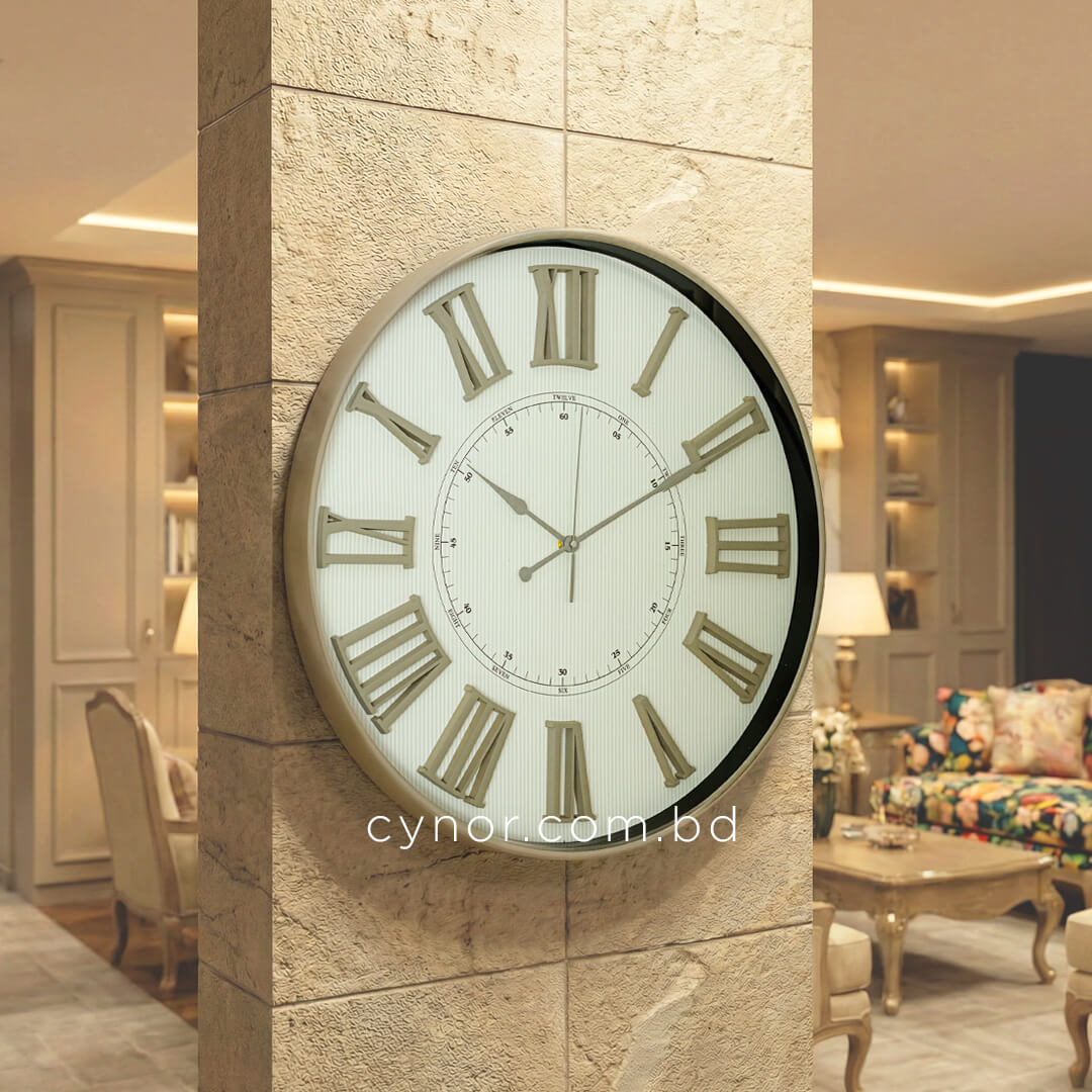 WC714-5-Antique Style Wall Clock with Glass Dial and Cream Color Fiber Body Design (3)