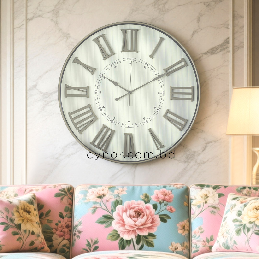 WC714-5-Antique Style Wall Clock with Glass Dial and Cream Color Fiber Body Design (4)
