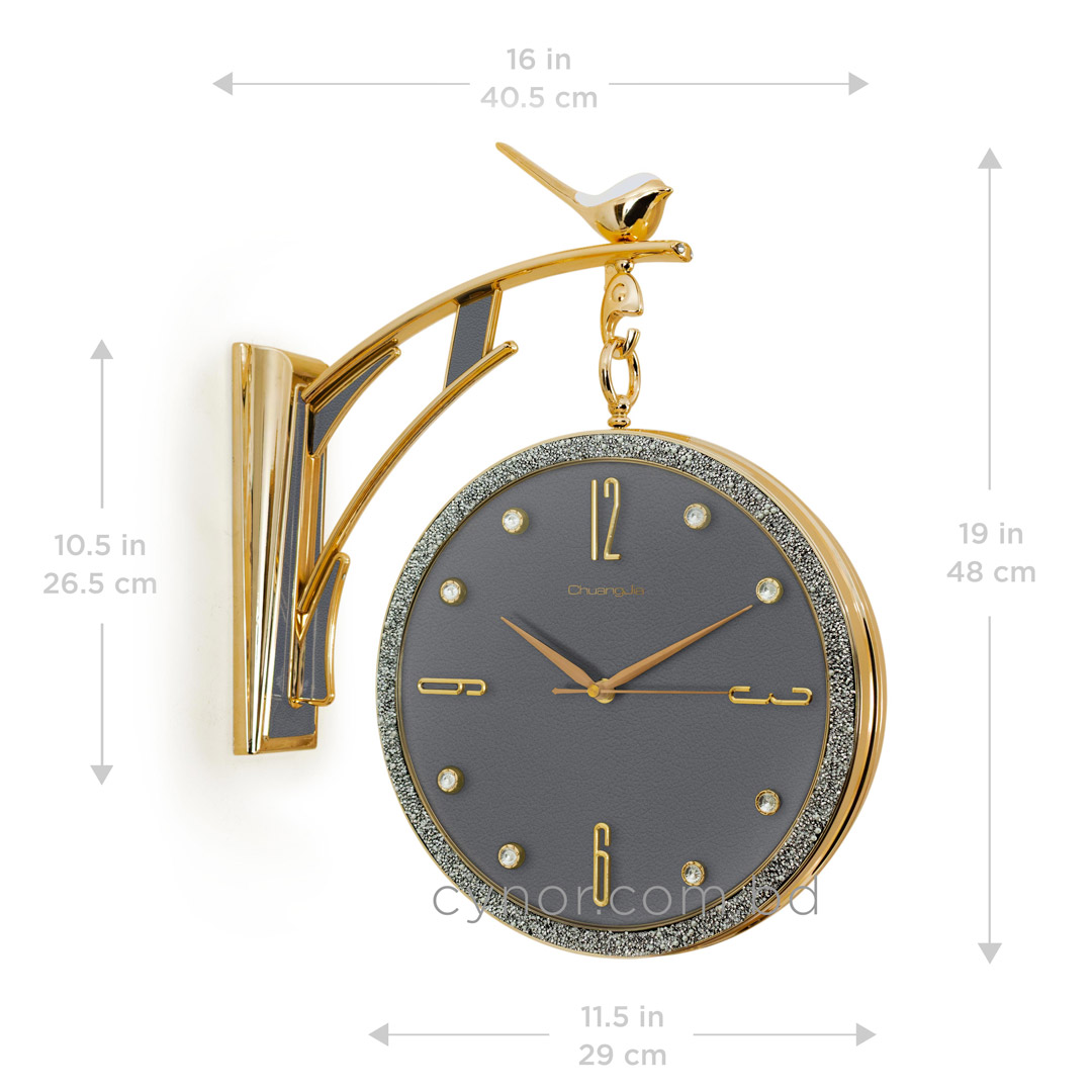 WC738-Ash-Golden Double Sided Station Wall Clock Glitter Finish Ash Leather Texture Dial (4)