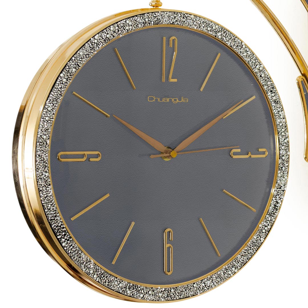 WC738-Ash-Golden Double Sided Station Wall Clock Glitter Finish Ash Leather Texture Dial (5)