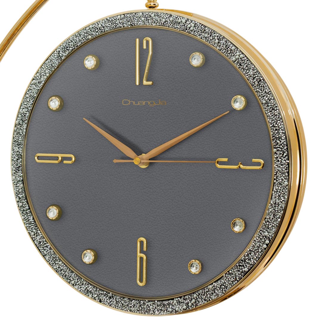 WC738-Ash-Golden Double Sided Station Wall Clock Glitter Finish Ash Leather Texture Dial (6)