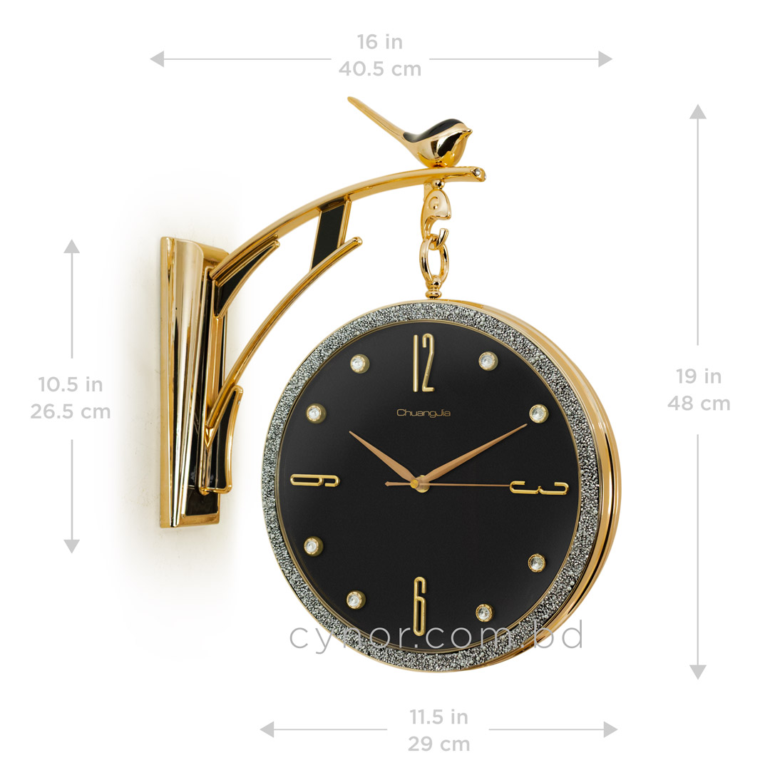 WC738-Black-Golden Body Silver Sparkling Double Sided Station Wall Clock Black Dial (3)