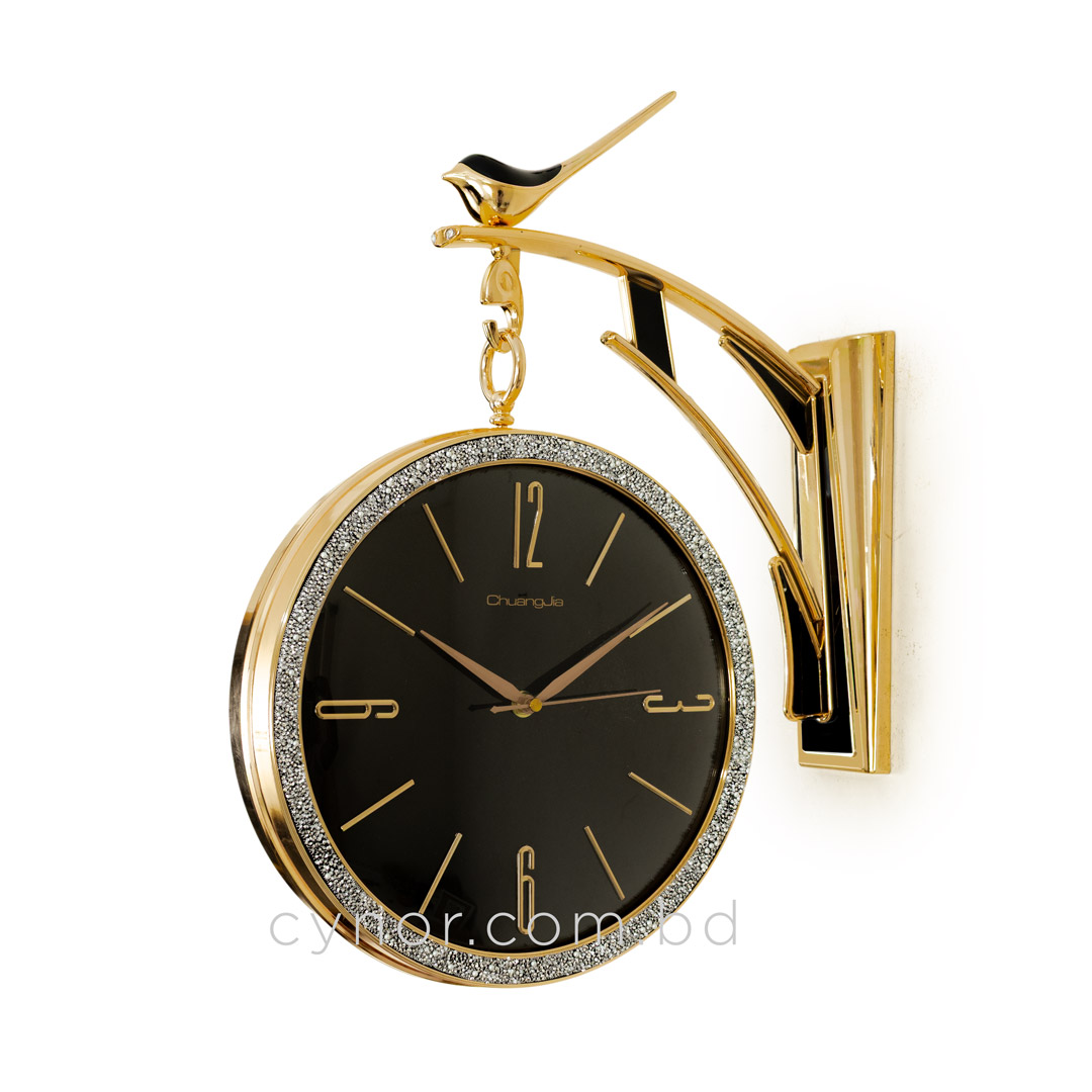 WC738-Black-Golden Body Silver Sparkling Double Sided Station Wall Clock Black Dial (4)