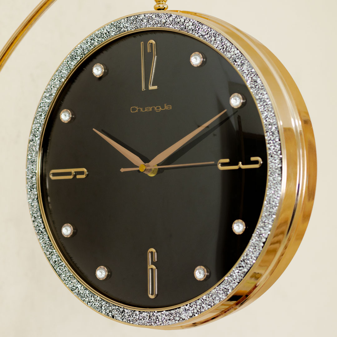 WC738-Black-Golden Body Silver Sparkling Double Sided Station Wall Clock Black Dial (6)