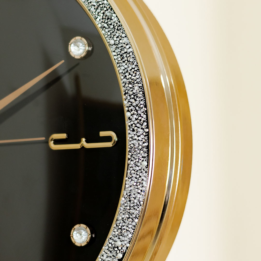 WC738-Black-Golden Body Silver Sparkling Double Sided Station Wall Clock Black Dial (7)