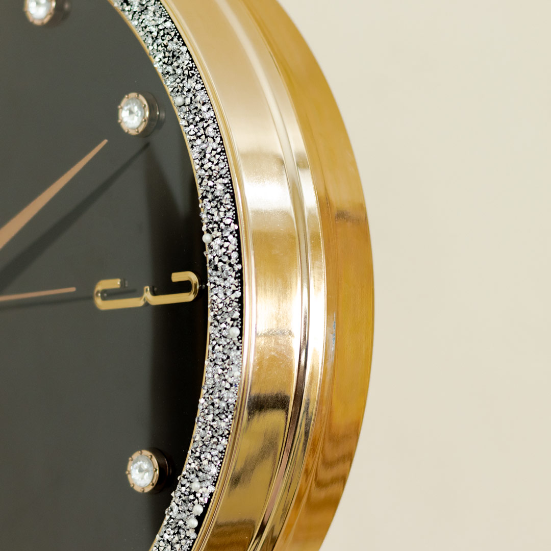 WC738-Black-Golden Body Silver Sparkling Double Sided Station Wall Clock Black Dial (8)