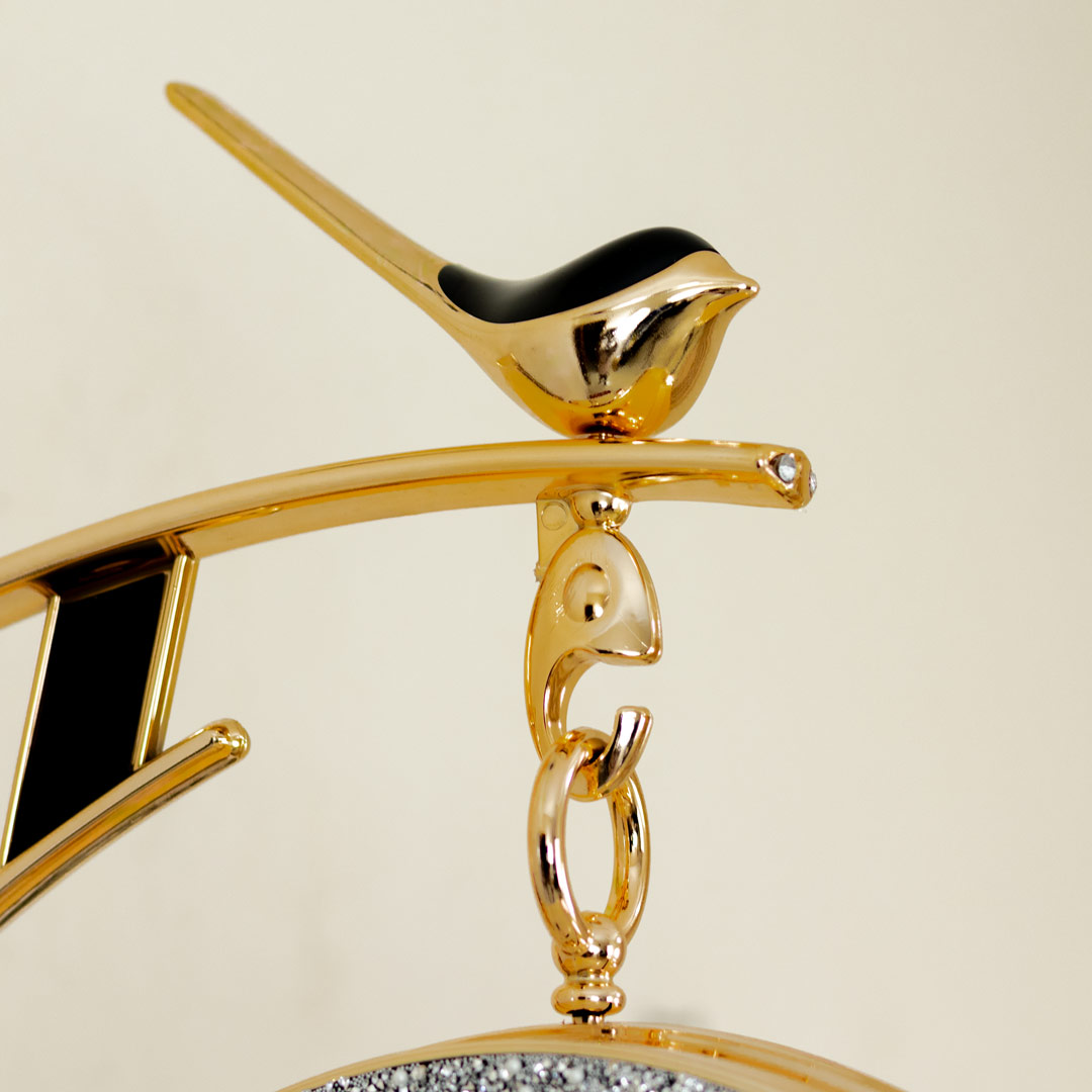 WC738-Black-Golden Body Silver Sparkling Double Sided Station Wall Clock Black Dial (9)