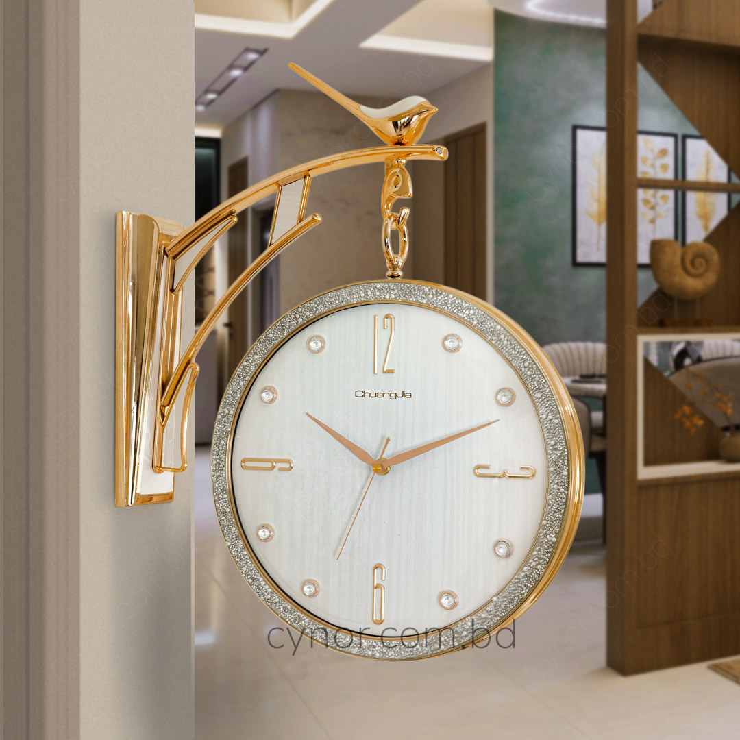 WC738-Golden-White-Double Sided Station Wall Clock Golden Body White Texture Dial (1)