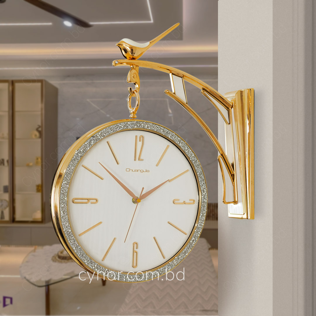 WC738-Golden-White-Double Sided Station Wall Clock Golden Body White Texture Dial (2)
