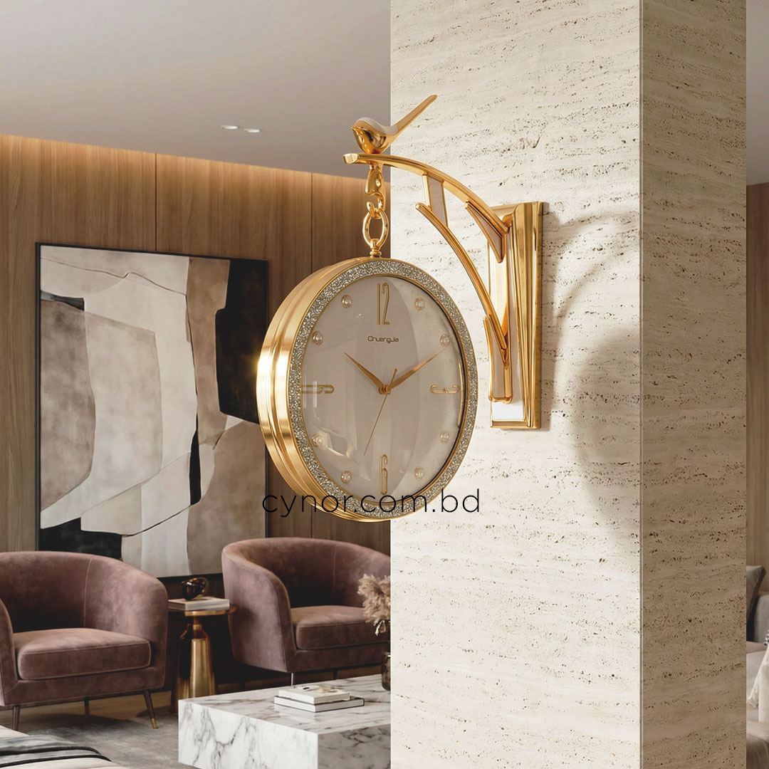 WC738-Golden-White-Double Sided Station Wall Clock Golden Body White Texture Dial (3)