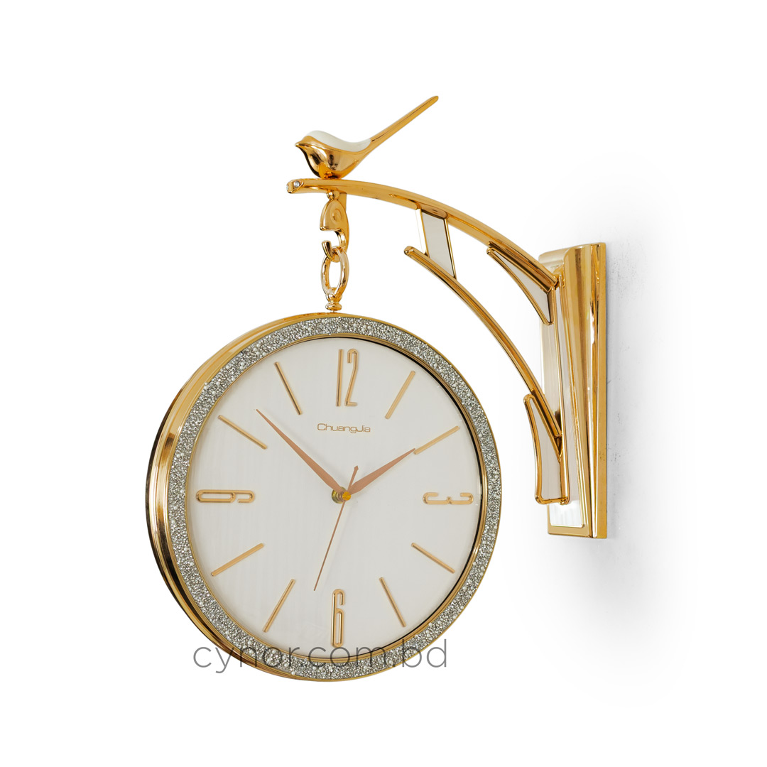 WC738-Golden-White-Double Sided Station Wall Clock Golden Body White Texture Dial (5)