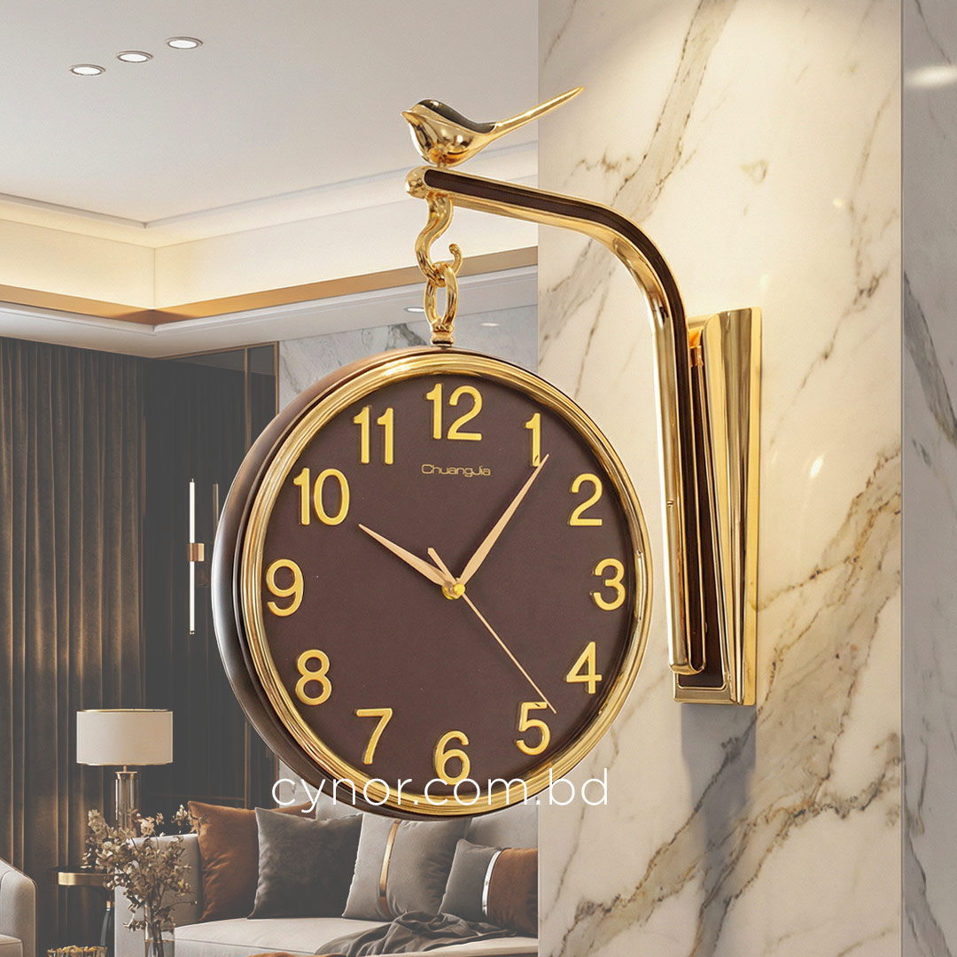 WC739-Maroon-Golden and Maroon Double Sided Station Wall Clock Moving Mechanical Gear Dial (2)