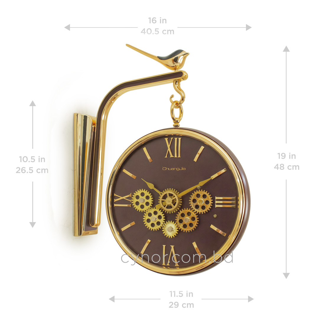 WC739-Maroon-Golden and Maroon Double Sided Station Wall Clock Moving Mechanical Gear Dial (4)