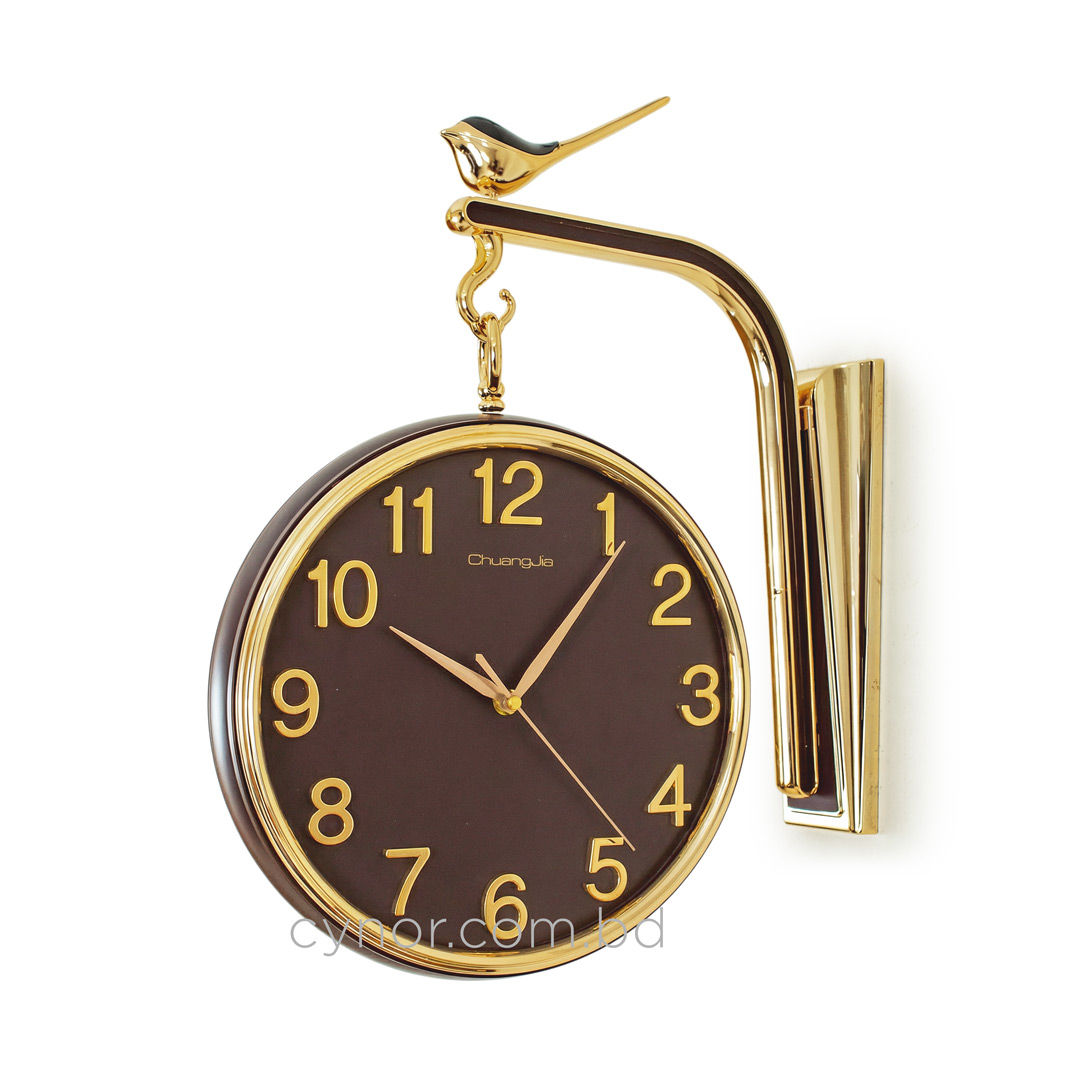 WC739-Maroon-Golden and Maroon Double Sided Station Wall Clock Moving Mechanical Gear Dial (5)