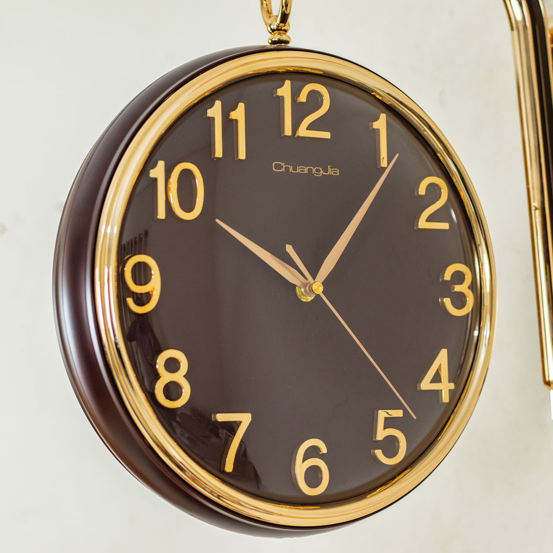 WC739-Maroon-Golden and Maroon Double Sided Station Wall Clock Moving Mechanical Gear Dial (6)