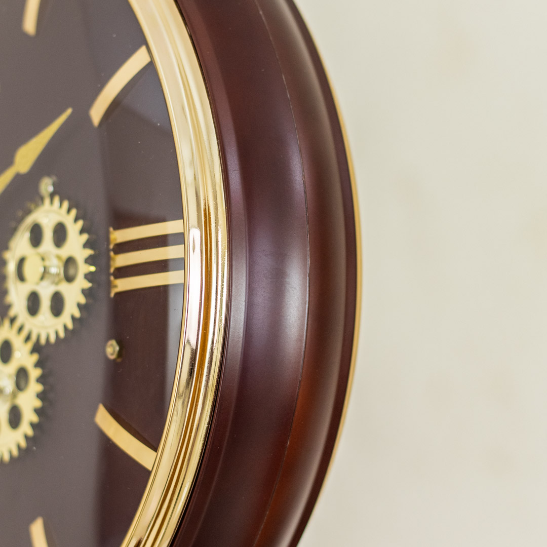 WC739-Maroon-Golden and Maroon Double Sided Station Wall Clock Moving Mechanical Gear Dial (7)