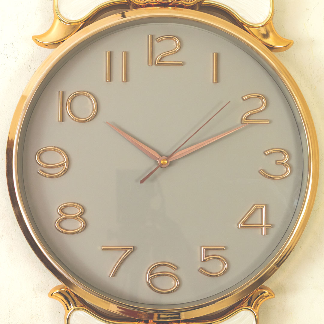 WC740-Ash-Pendulum Wall Clock Glass Dial Fiber Body Golden White Green Design (10)
