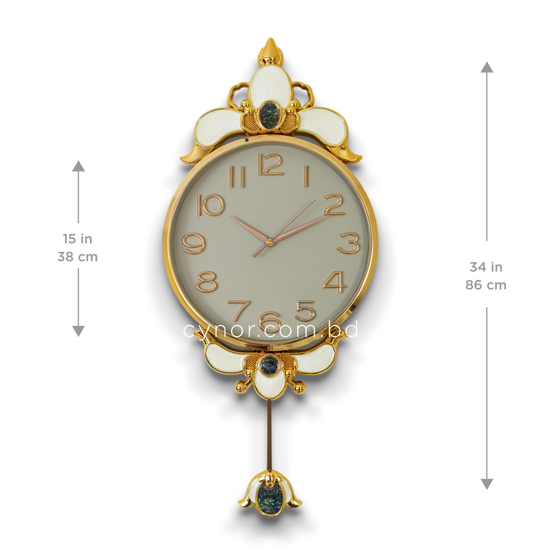WC740-Ash-Pendulum Wall Clock Glass Dial Fiber Body Golden White Green Design (4)