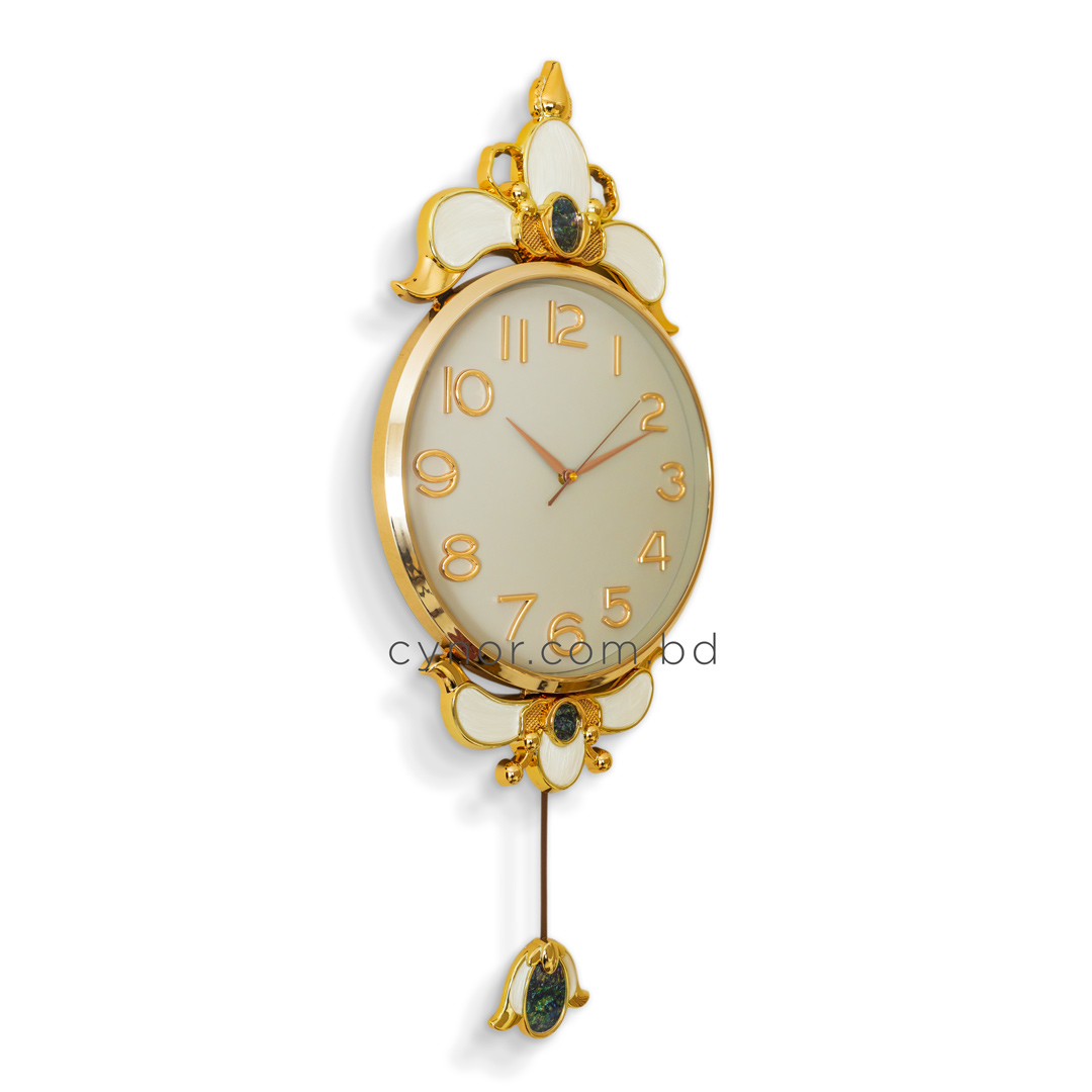WC740-Ash-Pendulum Wall Clock Glass Dial Fiber Body Golden White Green Design (5)