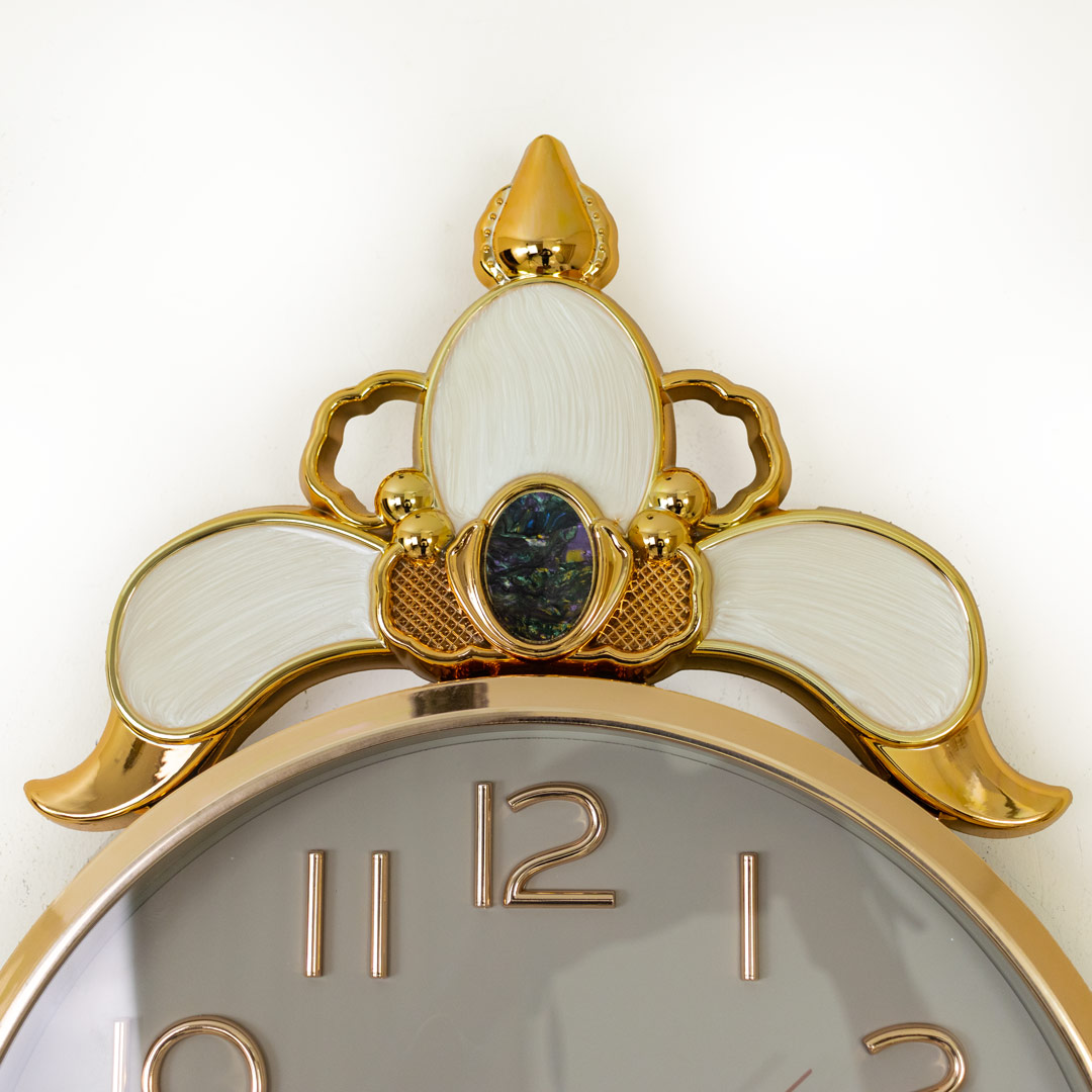 WC740-Ash-Pendulum Wall Clock Glass Dial Fiber Body Golden White Green Design (6)