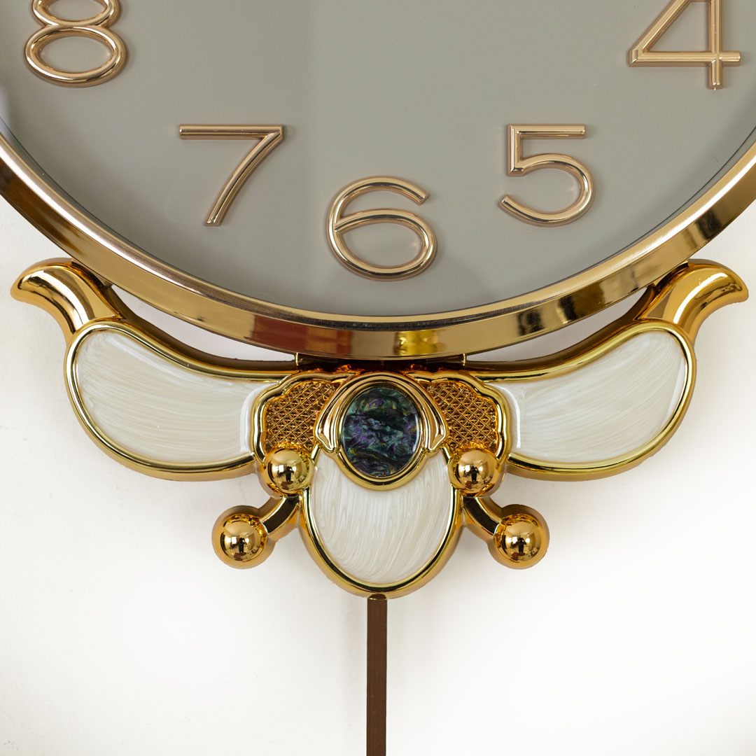 WC740-Ash-Pendulum Wall Clock Glass Dial Fiber Body Golden White Green Design (7)