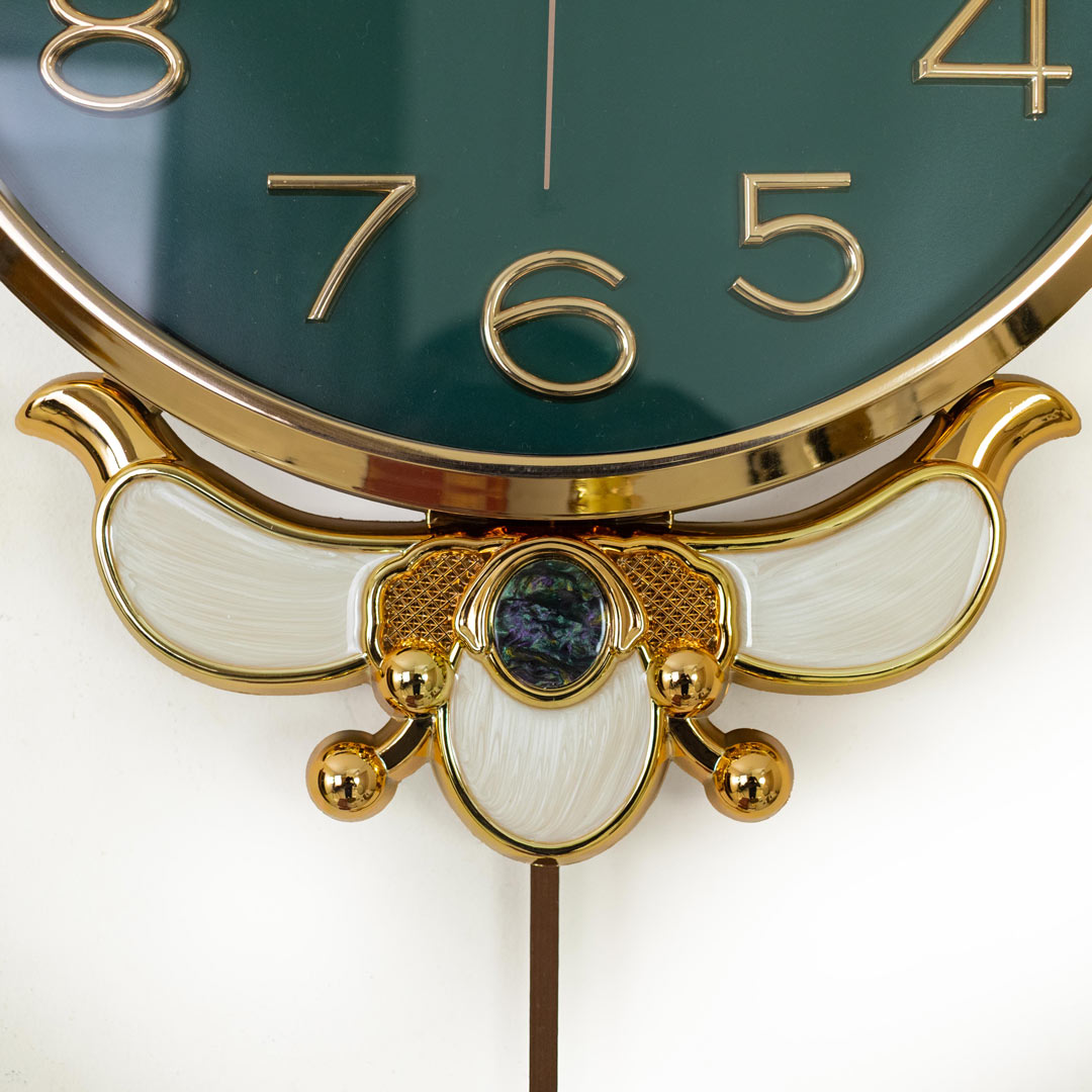 WC740-Green-Pendulum Wall Clock Green Dial Fiber Body Golden White Green Design (5)