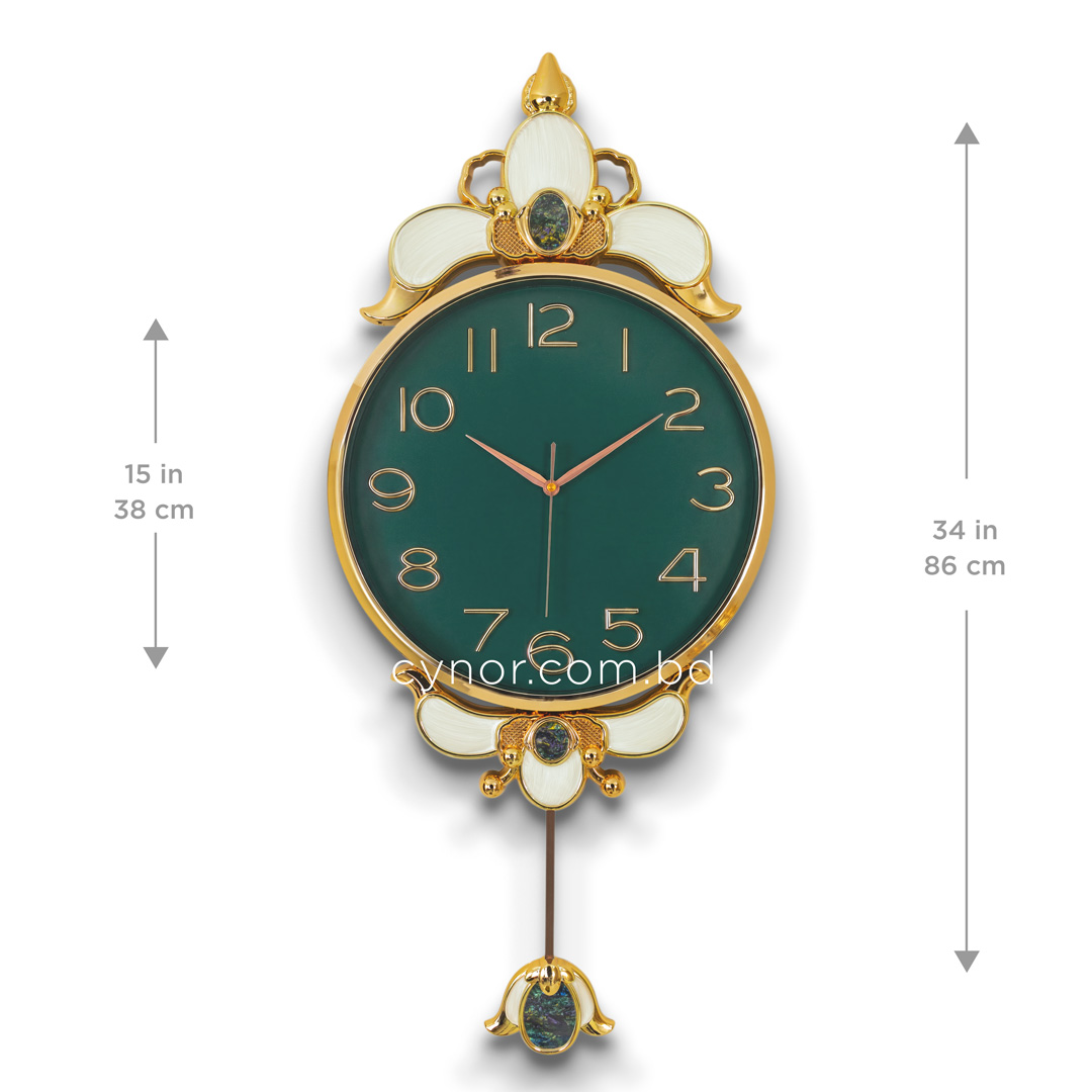 WC740-Green-Pendulum Wall Clock Green Dial Fiber Body Golden White Green Design (6)